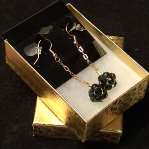 18K Gold Plated Green Rhinestone Dangle Earrings